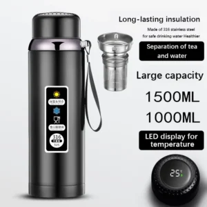 בקבוק מים \ שתיה חמה קרה  600-1500ml תרמוס עם צג טמפרטורה