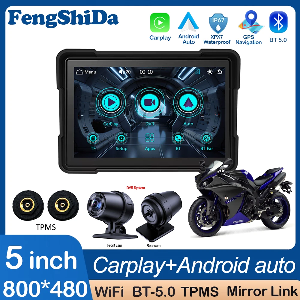 מצלמה לאופנוע — FengShiDa 5" Carplay/Android Auto