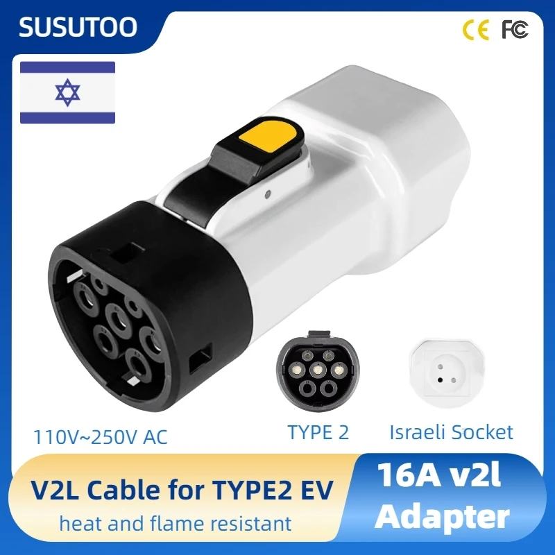 כבל פריקה לרכב חשמלי — מתאם V2L עם תקע ישראלי (Type 2)
